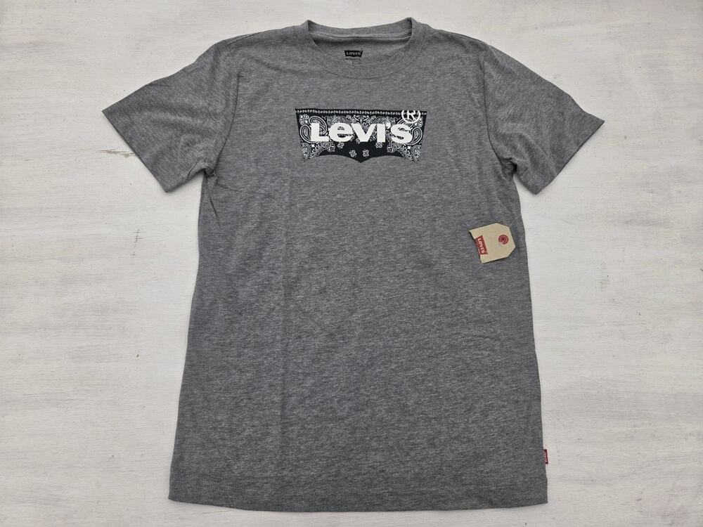 Levi’s Short Sleeve T Shirt Youth Boy Large Gray Spell Out Paisley EUC 12-13 YRS